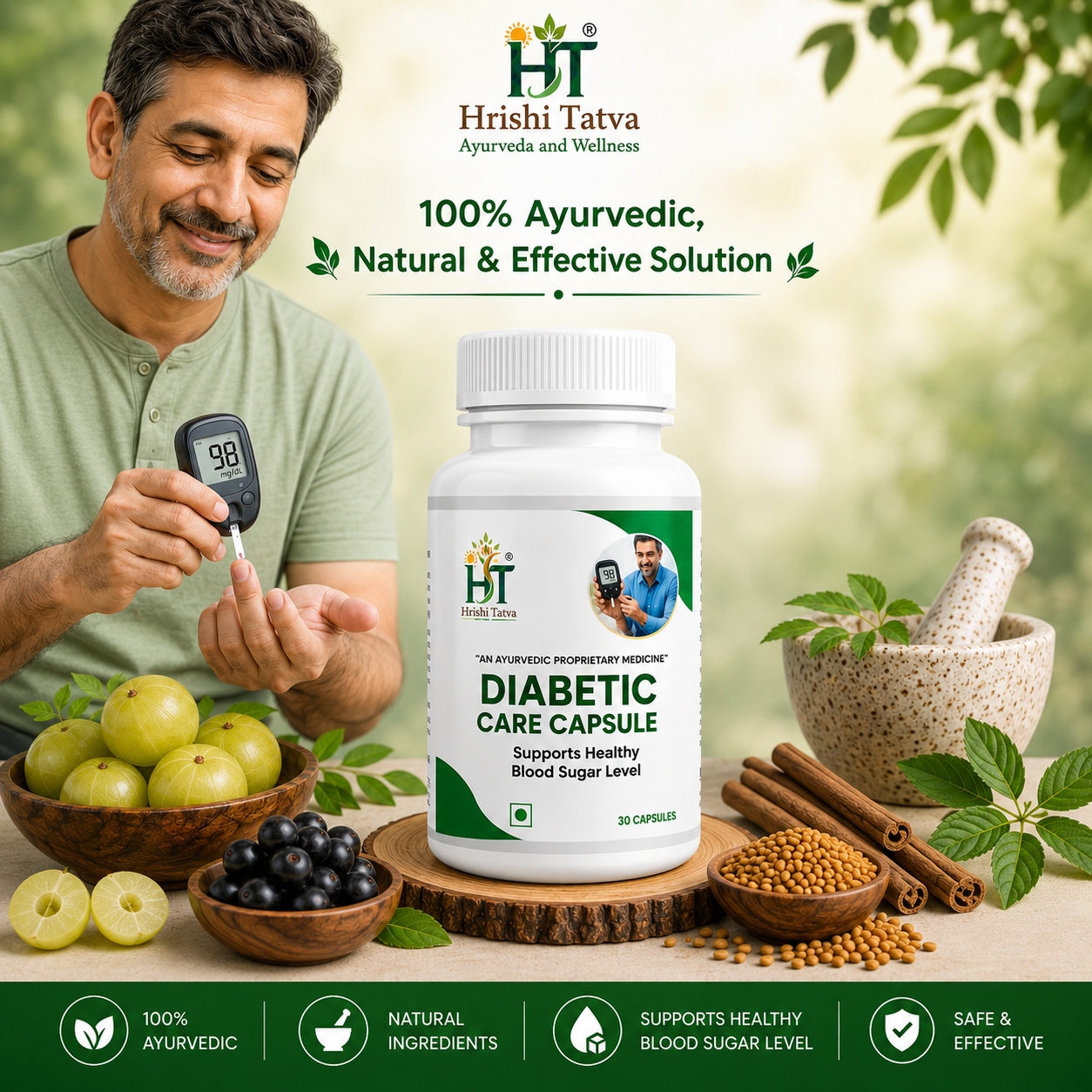 Hrishi Tatva Diabetes 1 Month Combo – 1 Juice + 2 Capsules
